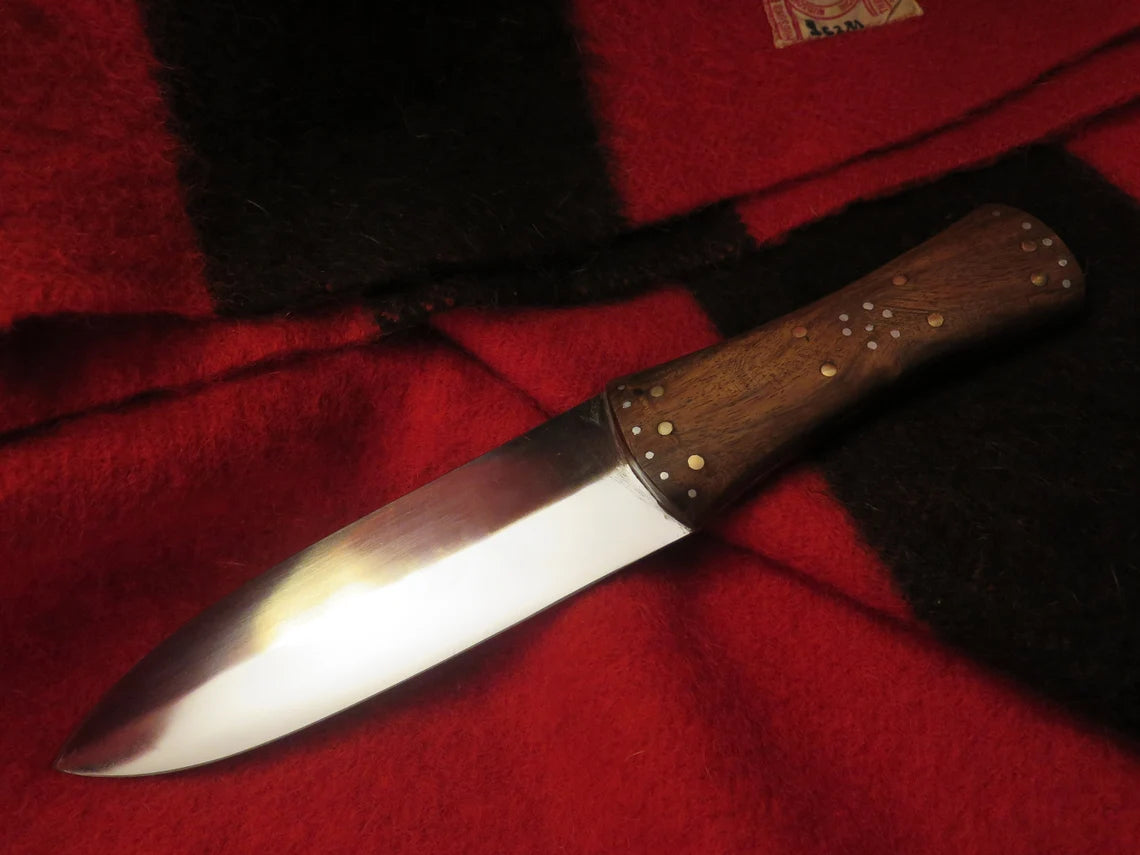 Native American Hudson Bay Trade Beavertail Knife 7” Double-Edged Blade - Hand-forged Carbon Steel Authentic Cheyenne Leather Sheath