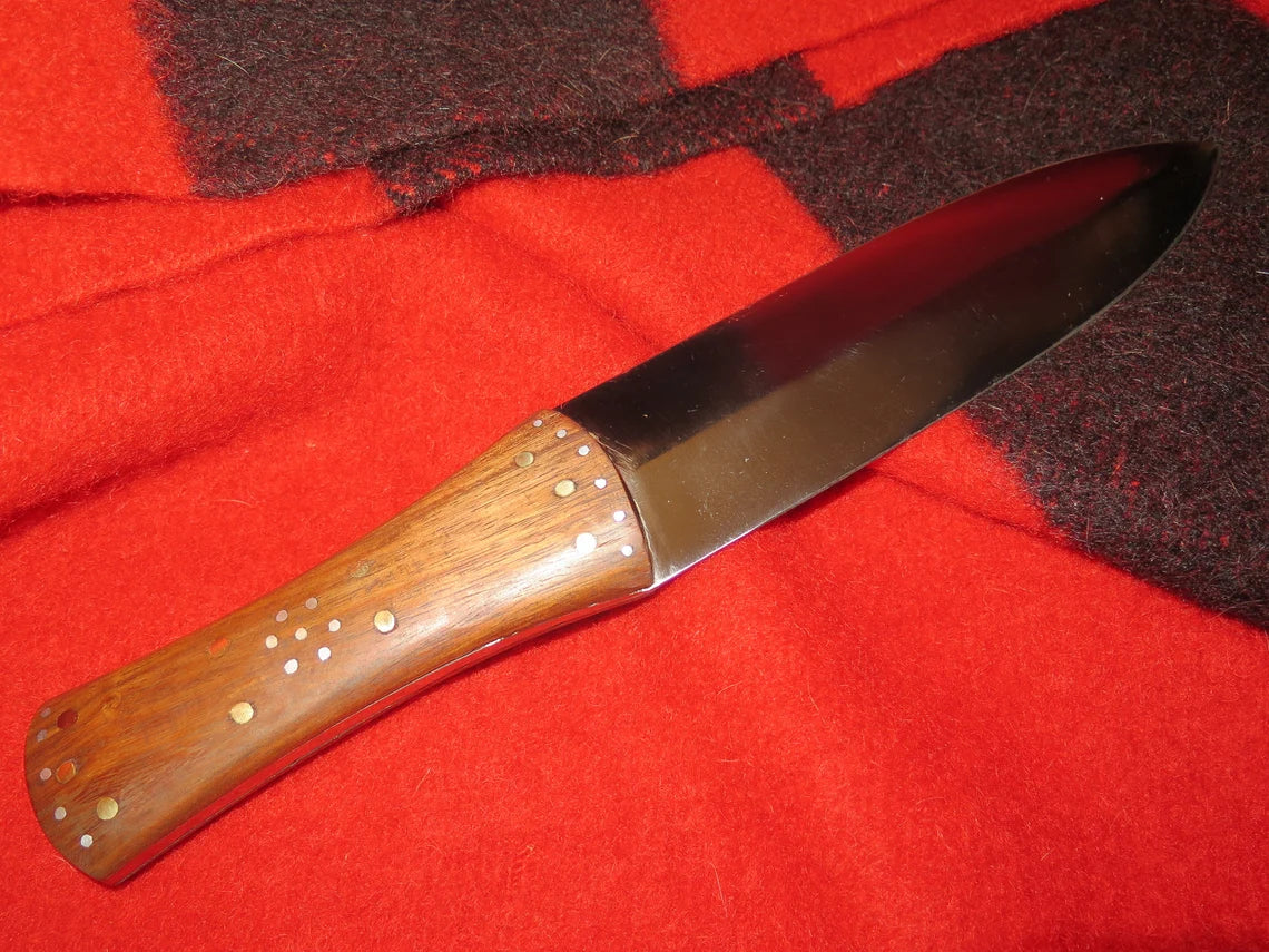 Native American Hudson Bay Trade Beavertail Knife 7” Double-Edged Blade - Hand-forged Carbon Steel Authentic Cheyenne Leather Sheath