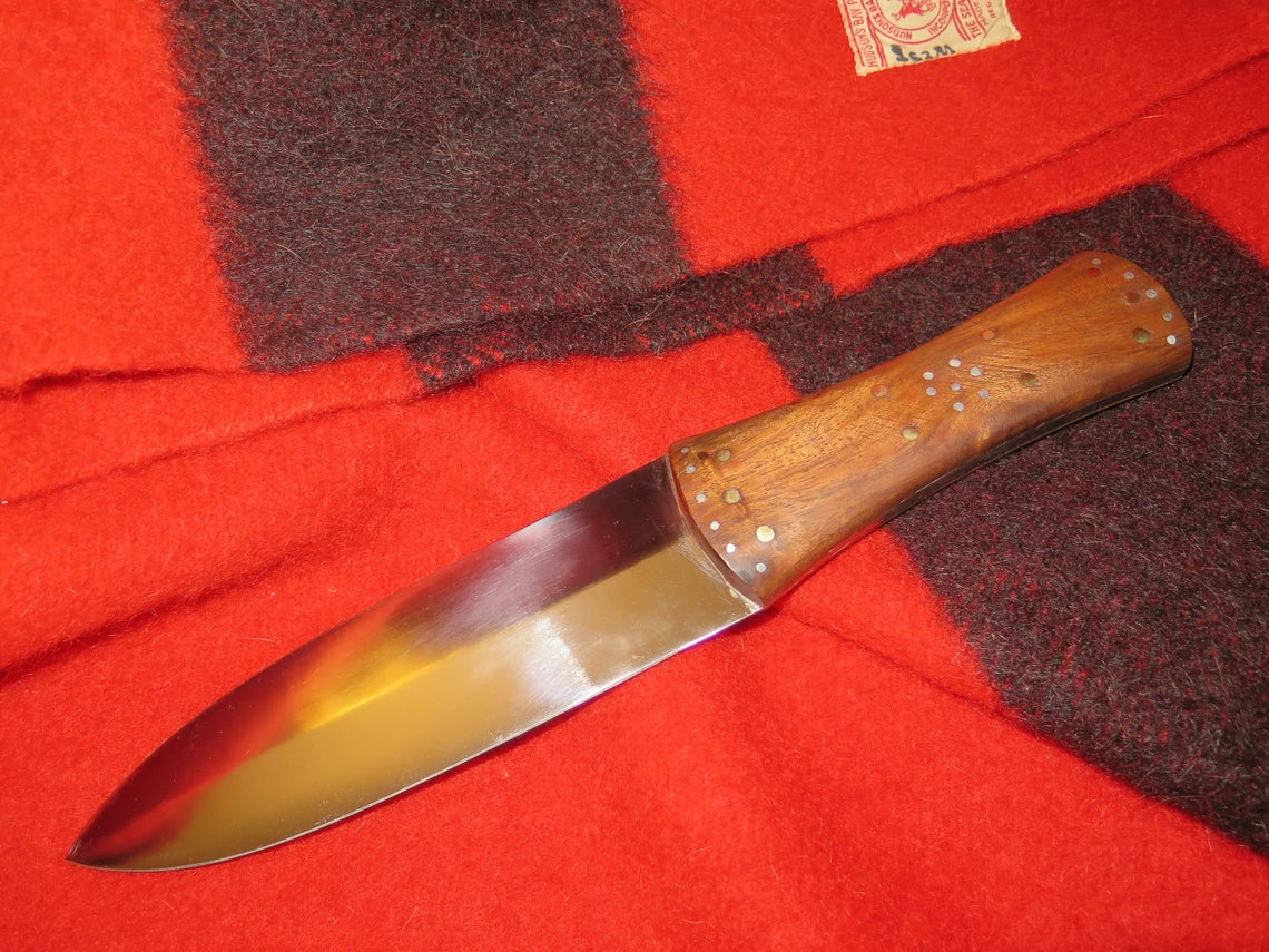 Native American Hudson Bay Trade Beavertail Knife 7” Double-Edged Blade - Hand-forged Carbon Steel Authentic Cheyenne Leather Sheath