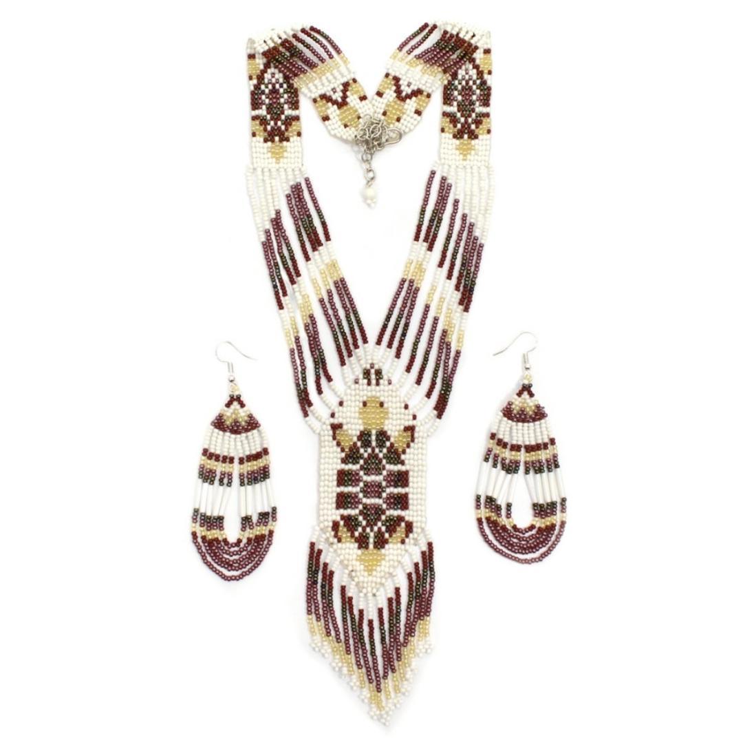 Native American Beaded Necklace Earrings set Styled Jewelry handmade with Czech seed beads Tribal Turtle authentic Indian designs