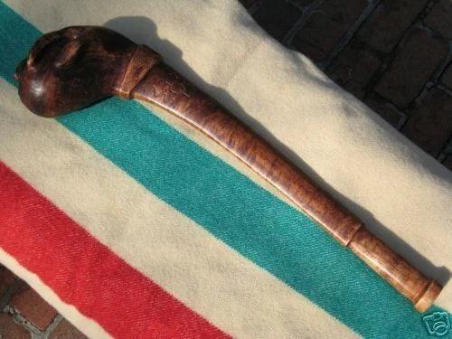 War Club Native American Seneca copied Artifact w/Engraved Pictograph symbol comes with w/Burl Cherry or Walnut Wood Display Stand