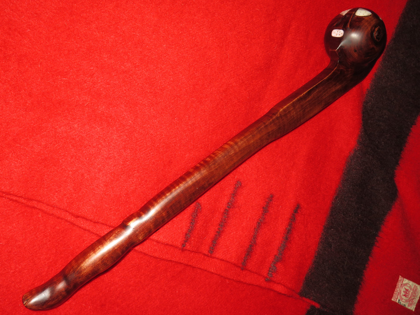 Native American made- WAR CLUB Delaware War Club, Artifact - Collectible with Burl Cherry/Walnut Wood Display Stand