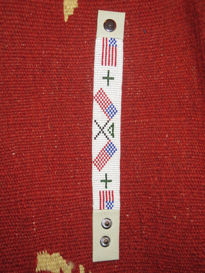 Fully Beaded Seed Beaded Soft Cuff Bracelet Handmade with leather Native American Patriotic designed Jewelry American Flag Patriotic