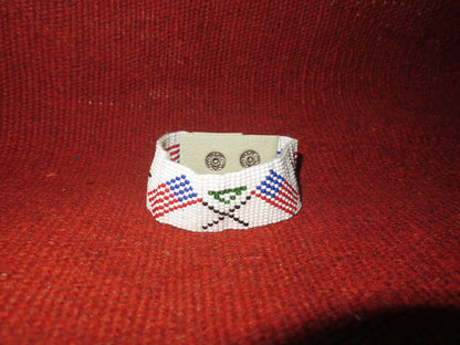 Fully Beaded Seed Beaded Soft Cuff Bracelet Handmade with leather Native American Patriotic designed Jewelry American Flag Patriotic
