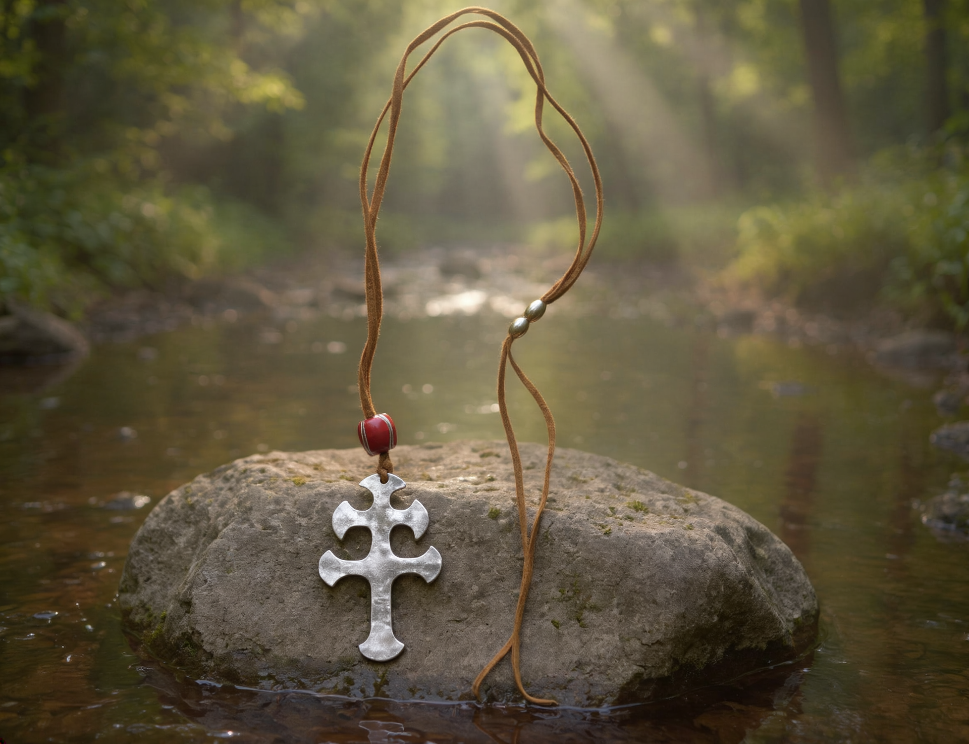 Native American Jewelry | Large Pewter Cross of Lorraine Pendant