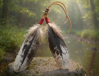 Native American Handmade Hair Tie | Immature Bald Eagle Feather Regalia Accessory - Aki Trading Post