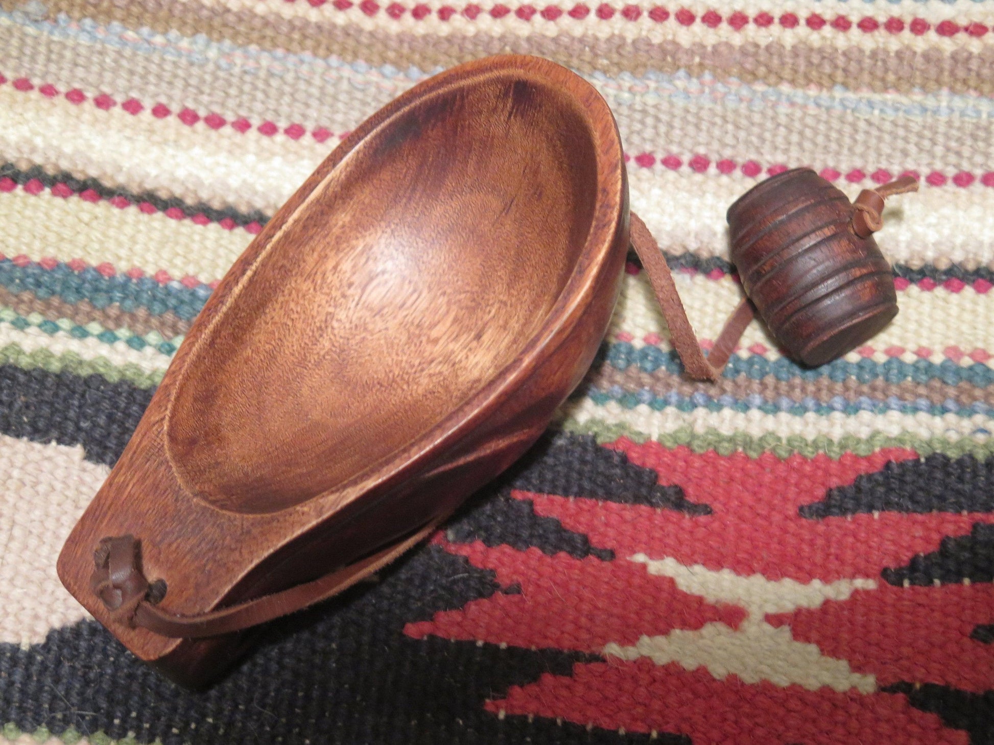 Native American Handmade Museum-Quality Canoe Cup | Fur Trade Era Hand-Carved "Noggin" Water Cup with Belt Toggle - Aki Trading Post