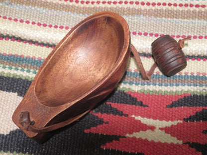 Native American Handmade Museum-Quality Canoe Cup | Fur Trade Era Hand-Carved "Noggin" Water Cup with Belt Toggle - Aki Trading Post