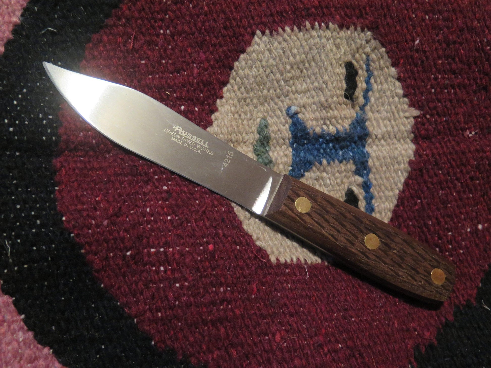 Original Genuine J. Russell & Co. Green River Knife | High Carbon Steel with Beechwood Handle & Hand-Tooled Leather Sheath - Aki Trading Post