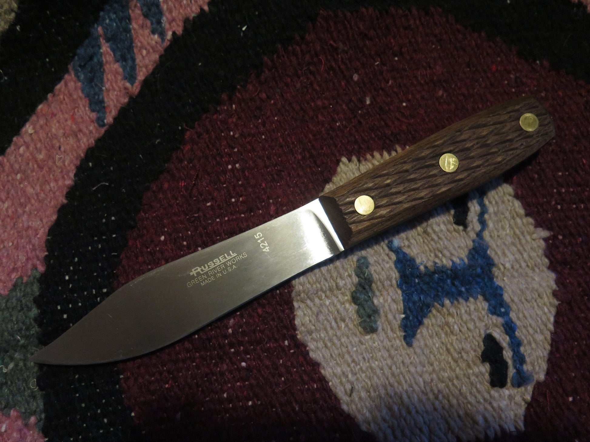 Original Genuine J. Russell & Co. Green River Knife | High Carbon Steel with Beechwood Handle & Hand-Tooled Leather Sheath - Aki Trading Post