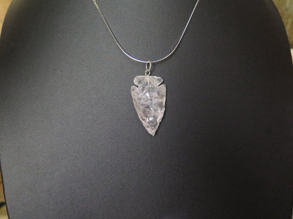 Native American-Made Crystal Quartz Arrowhead Pendant | Hand-Knapped Serpentine Sterling Silver Necklace - Aki Trading Post