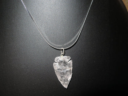 Native American-Made Crystal Quartz Arrowhead Pendant | Hand-Knapped Serpentine Sterling Silver Necklace - Aki Trading Post