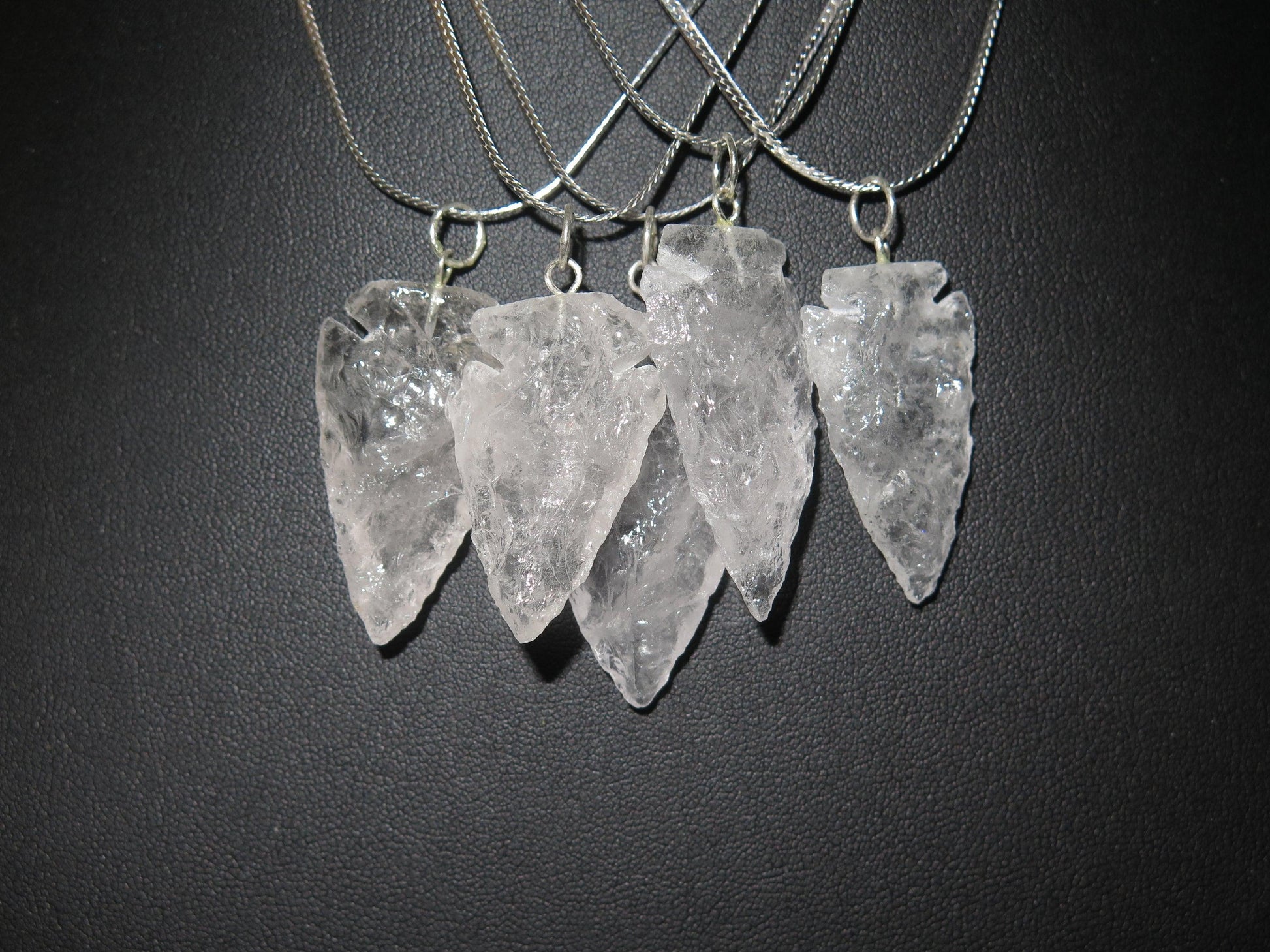Native American-Made Crystal Quartz Arrowhead Pendant | Hand-Knapped Serpentine Sterling Silver Necklace - Aki Trading Post