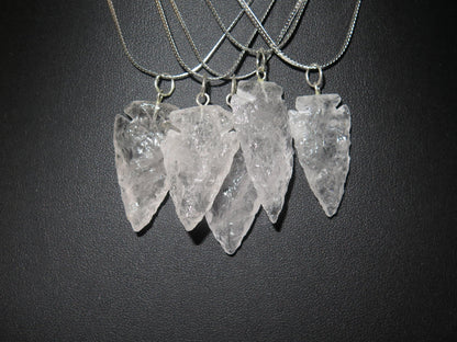 Native American-Made Crystal Quartz Arrowhead Pendant | Hand-Knapped Serpentine Sterling Silver Necklace - Aki Trading Post