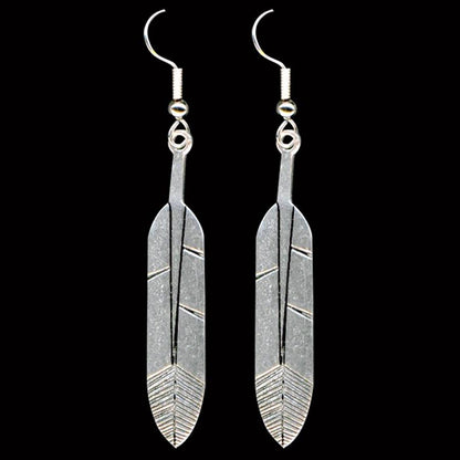 Native American Pewter Feather Earrings | Sterling Silver Hooks - Aki Trading Post