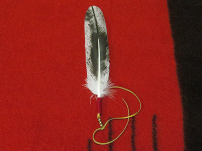Native American Hand-Painted Imitation Immature Bald Eagle Feather Tie | Wrapped with Leather & Brass Beads - Aki Trading Post