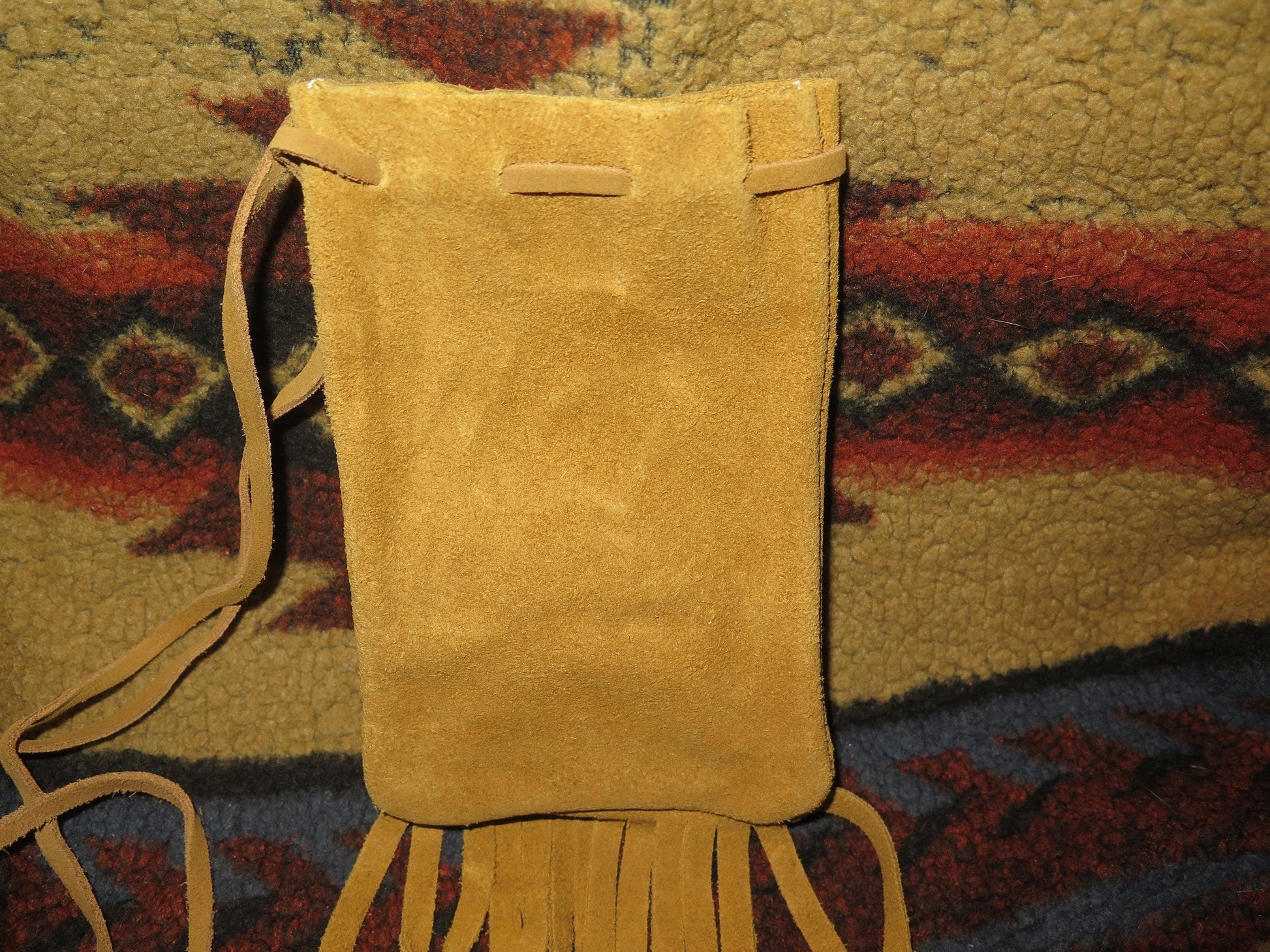 Native American Handmade Leather Pipe & Storage Pouch | Drawstring Bag with Fringe - Aki Trading Post