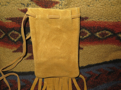 Native American Handmade Leather Pipe & Storage Pouch | Drawstring Bag with Fringe - Aki Trading Post