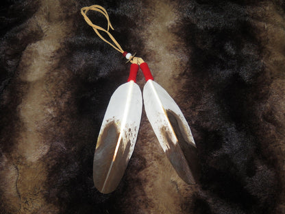 Native American Handmade Golden Eagle Feather Hair Tie | Traditional Regalia Accessory - Aki Trading Post