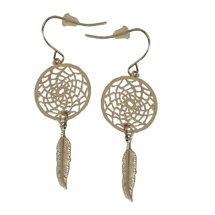 Native American Silver Dreamcatcher Feather Earrings | Hypoallergenic & Timeless - Aki Trading Post