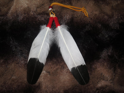 Native American Handmade Feather Hair Tie | Hand-Painted Golden Eagle Feather with Abalone Shell - Aki Trading Post