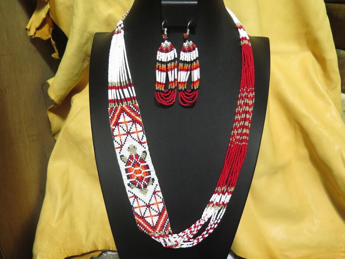 Native American-Style Handmade Beaded Necklace & Earring Set | Tribal Turtle Design - Aki Trading Post