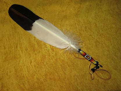 Native American Handmade Beaded Golden Eagle Feather | Smudging Feather, Feather Tie, or Hair Tie - Aki Trading Post