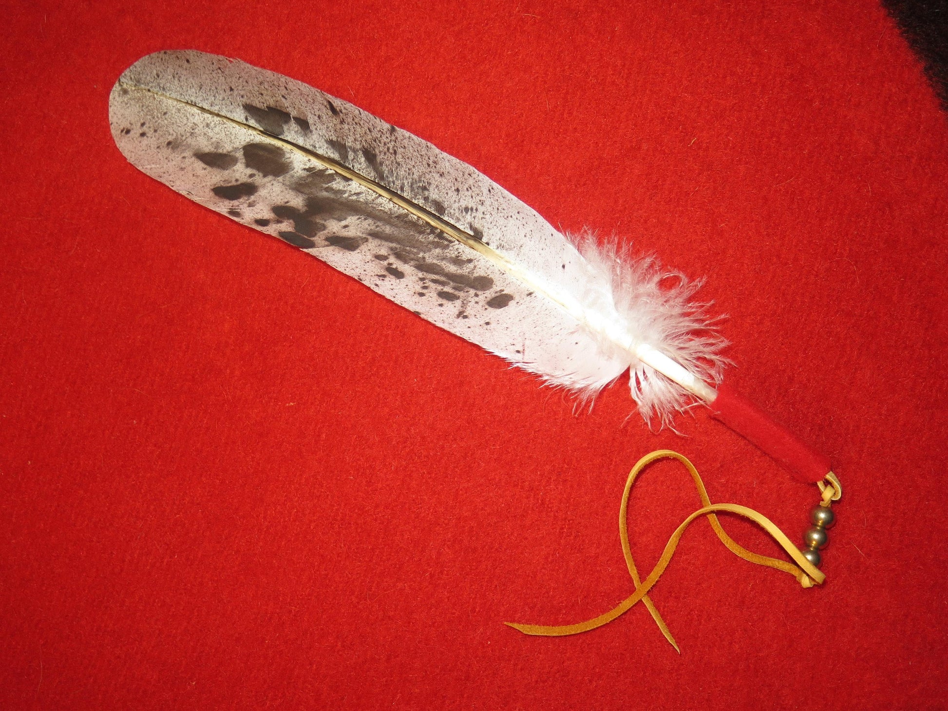 Native American Handmade Salt & Pepper Painted Eagle Feather Tie - Aki Trading Post