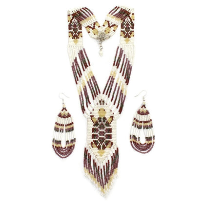 Native American Beaded Necklace Earrings set Styled Jewelry handmade with Czech seed beads  Tribal Turtle authentic Indian designs